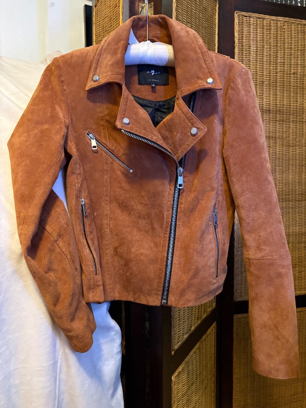 7 For All Mankind Brown Suede Moto Leather Jacket Asymmetrical Zip. Like new!
